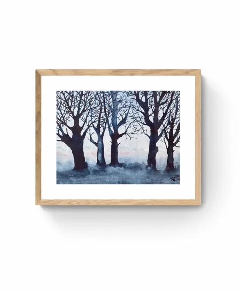Silhouetted Twilight Grove in Soft Blue
