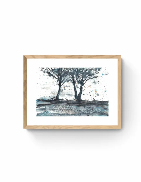 Elegant Trees Mirrored Serene Blue Hues