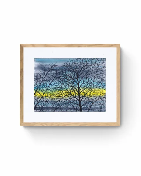 Twilight Tree Branches Indigo Yellow