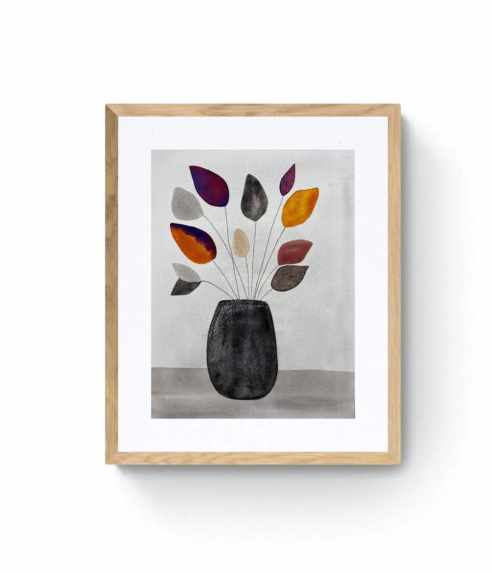 Autumn Leaves in Black Vase