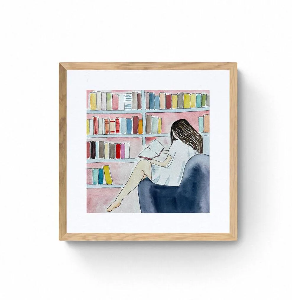 Reading Woman Cozy Chair Bookshelves