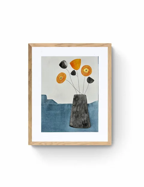 Golden Yellow and Black Flowers in Vase