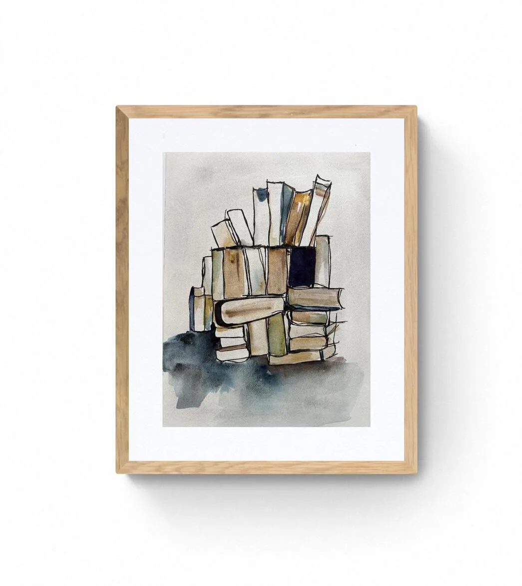 Stack of Books Beige Deep Blue Golden