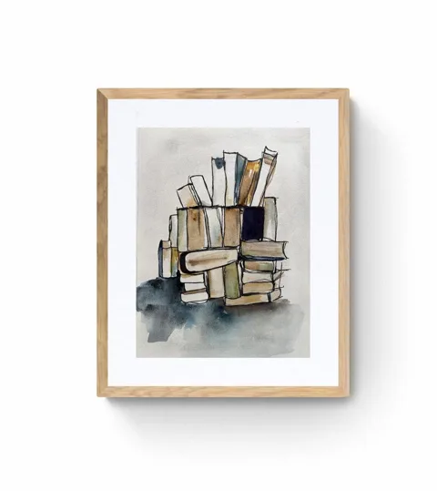 Stack of Books Beige Deep Blue Golden
