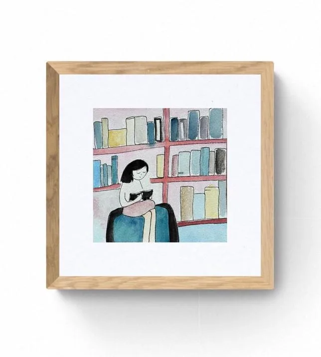 Girl Reading in Armchair Library Daydream