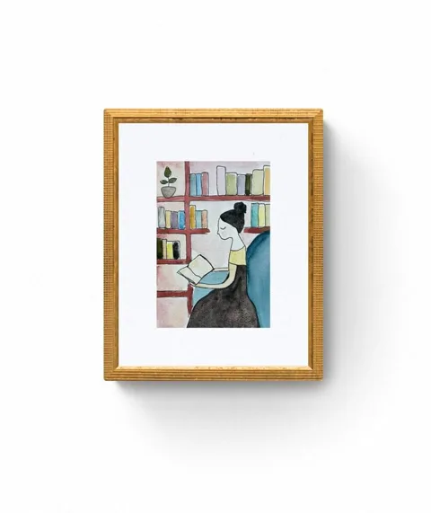 Woman In Blue Armchair Library Books