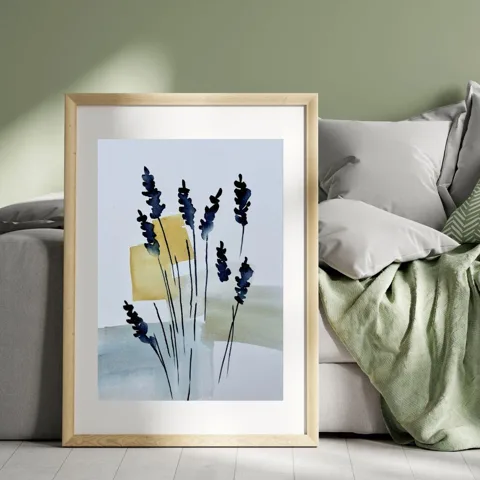 Indigo Lavender Stalks Abstract Ochre