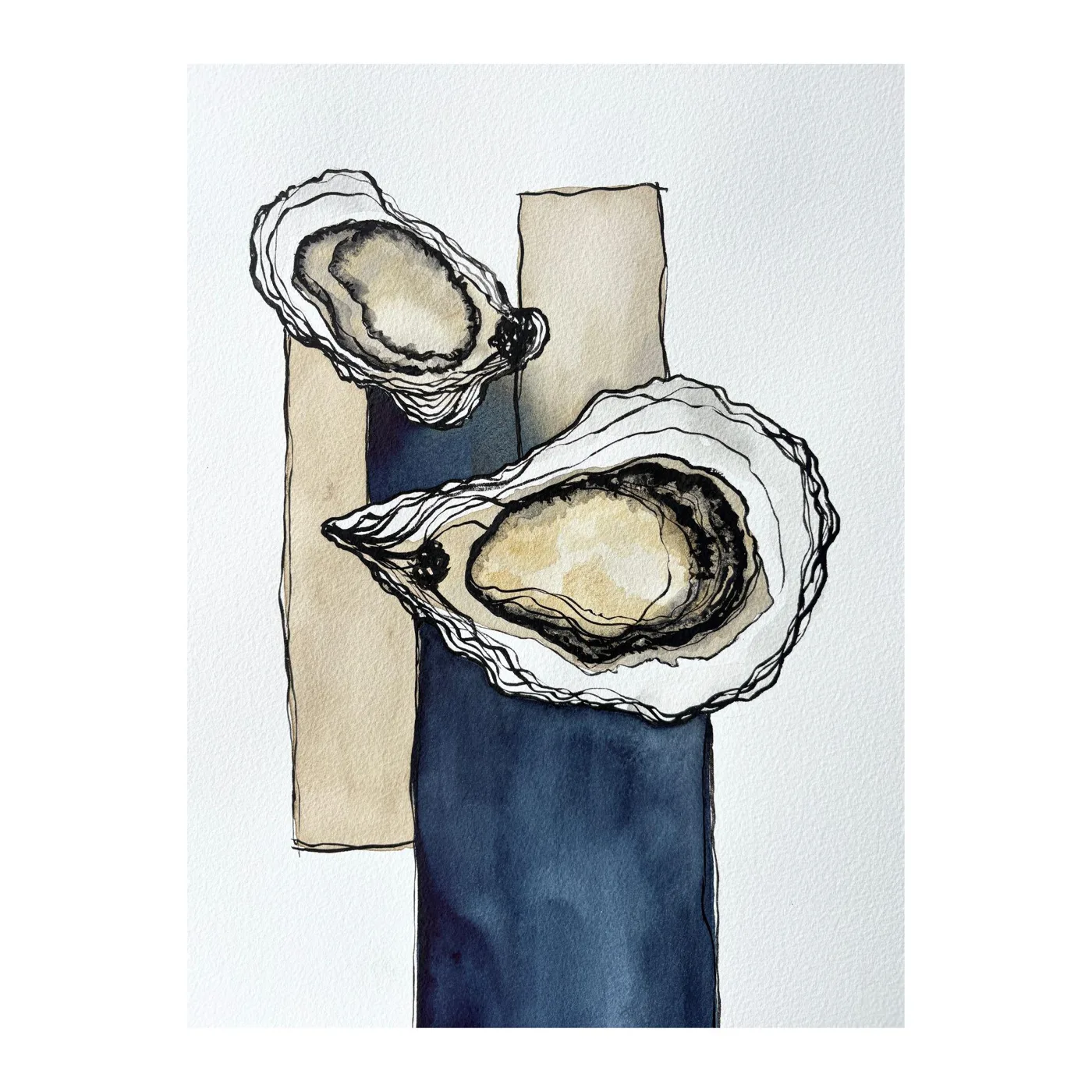 Abstract Oysters in Navy Blue and Beige