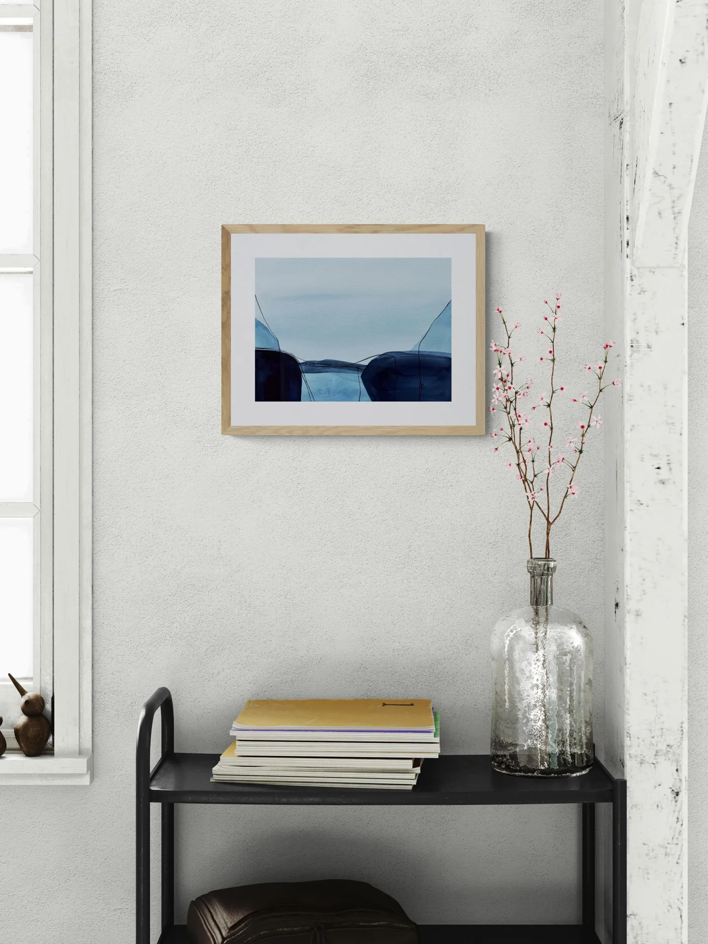 Abstract Bridge and Mountains in Navy Blue