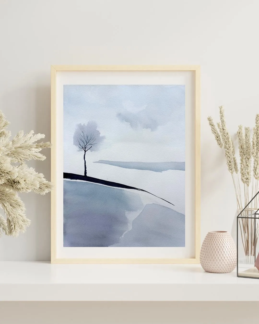 Lone Tree by the Water Blue Gray