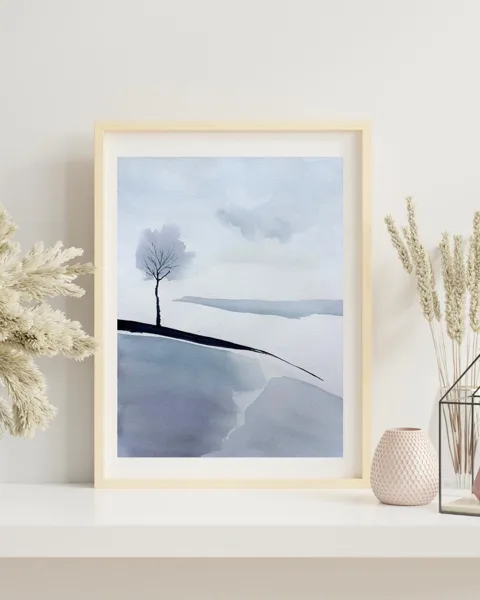 Lone Tree by the Water Blue Gray