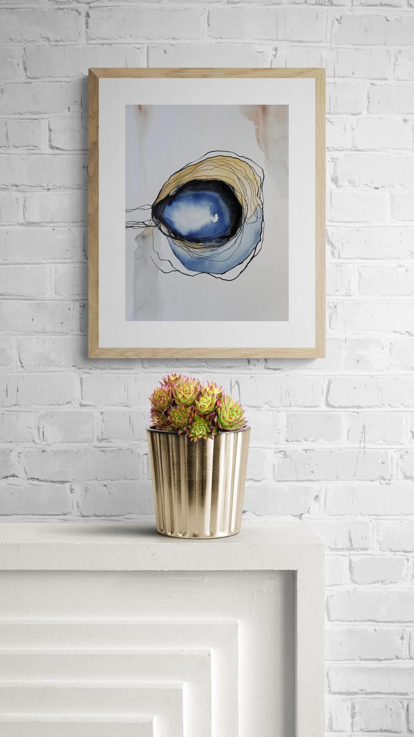 Geometric Coastal Oysters in Blue and Beige