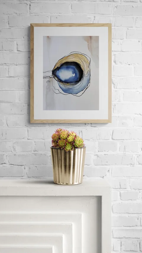 Geometric Coastal Oysters in Blue and Beige