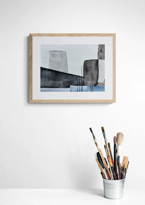 Geometric City Fragments Blue and Gray