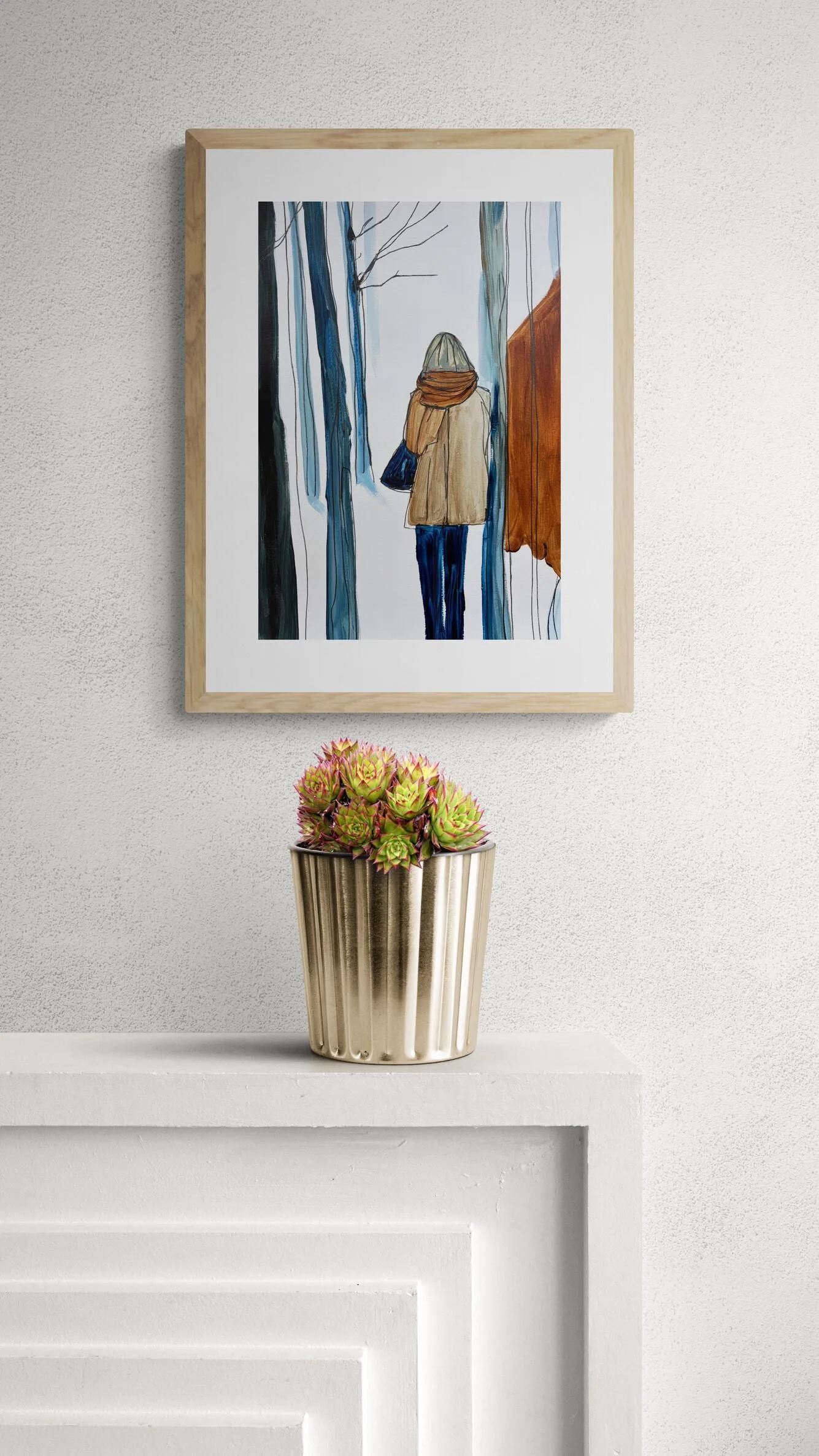 Woman Walking in Winter Forest