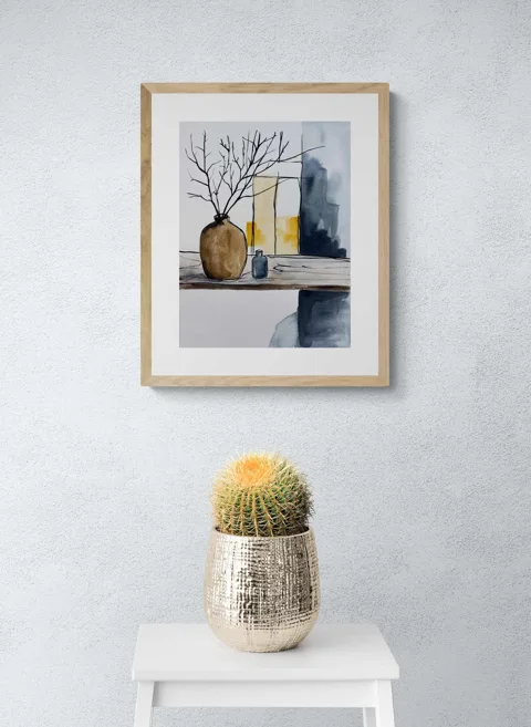 Ceramic Vase with Bare Branches Beige Blue