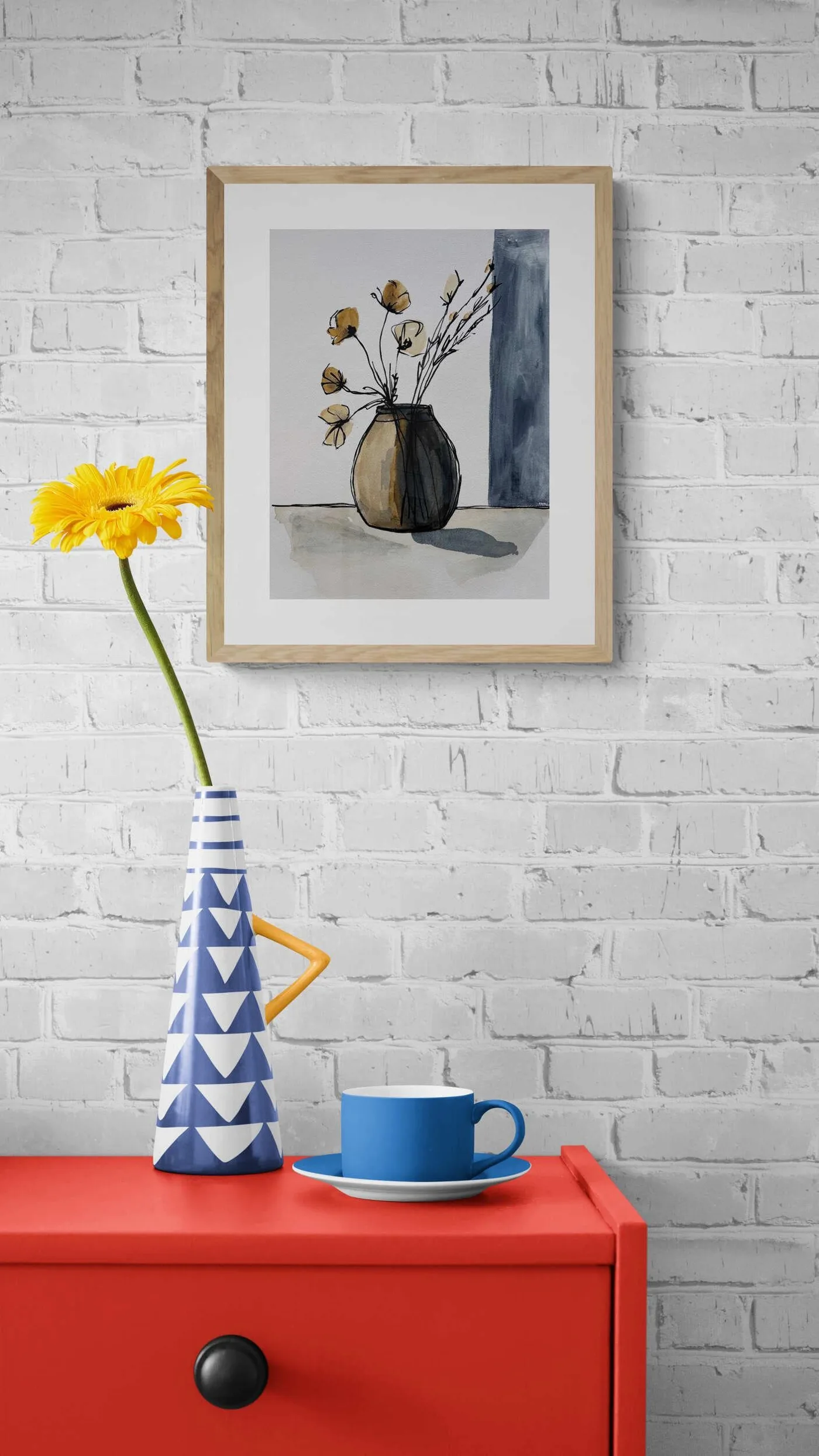Wild Flowers in Ceramic Vase Beige Blue