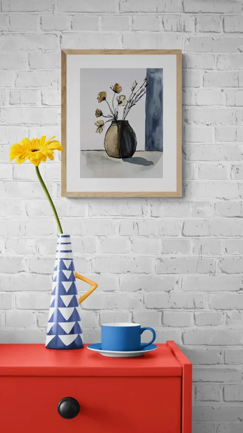 Wild Flowers in Ceramic Vase Beige Blue