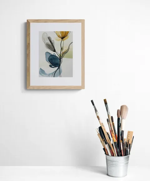 Abstract Floral Minimalist Botanical Blue Ochre