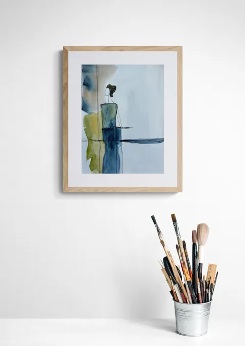Woman Silhouette Muted Green Blue