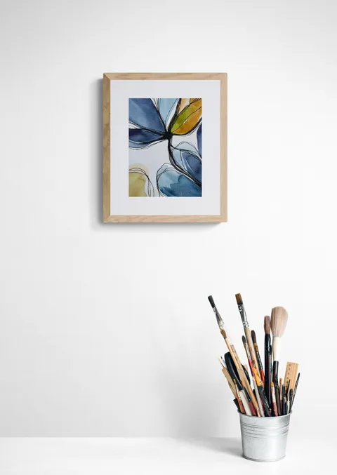 Blue Green and Ochre Abstract Botanical