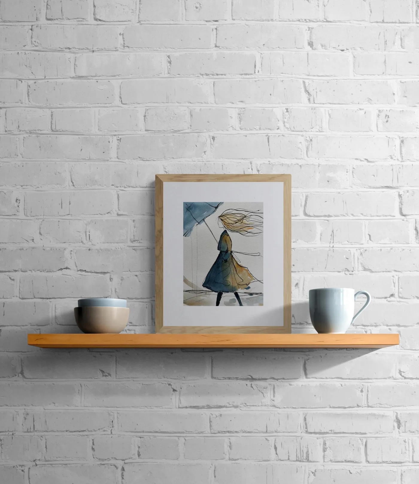 Abstract Watercolor Woman with Umbrella