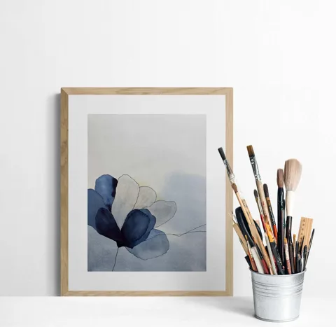 Abstract Minimalist Flower Blue and Gray