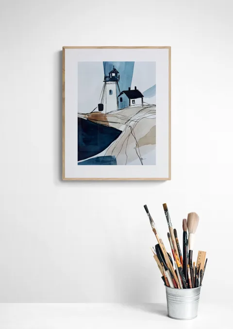 Lighthouse in Deep Blue Neutral Coastal