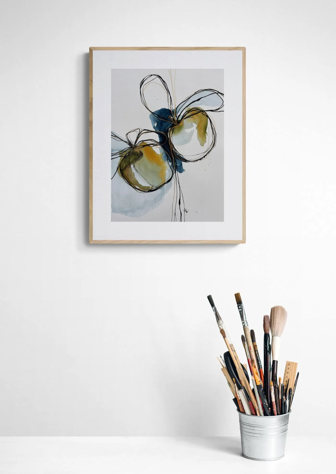 Green Apples with Leaves Botanical Art