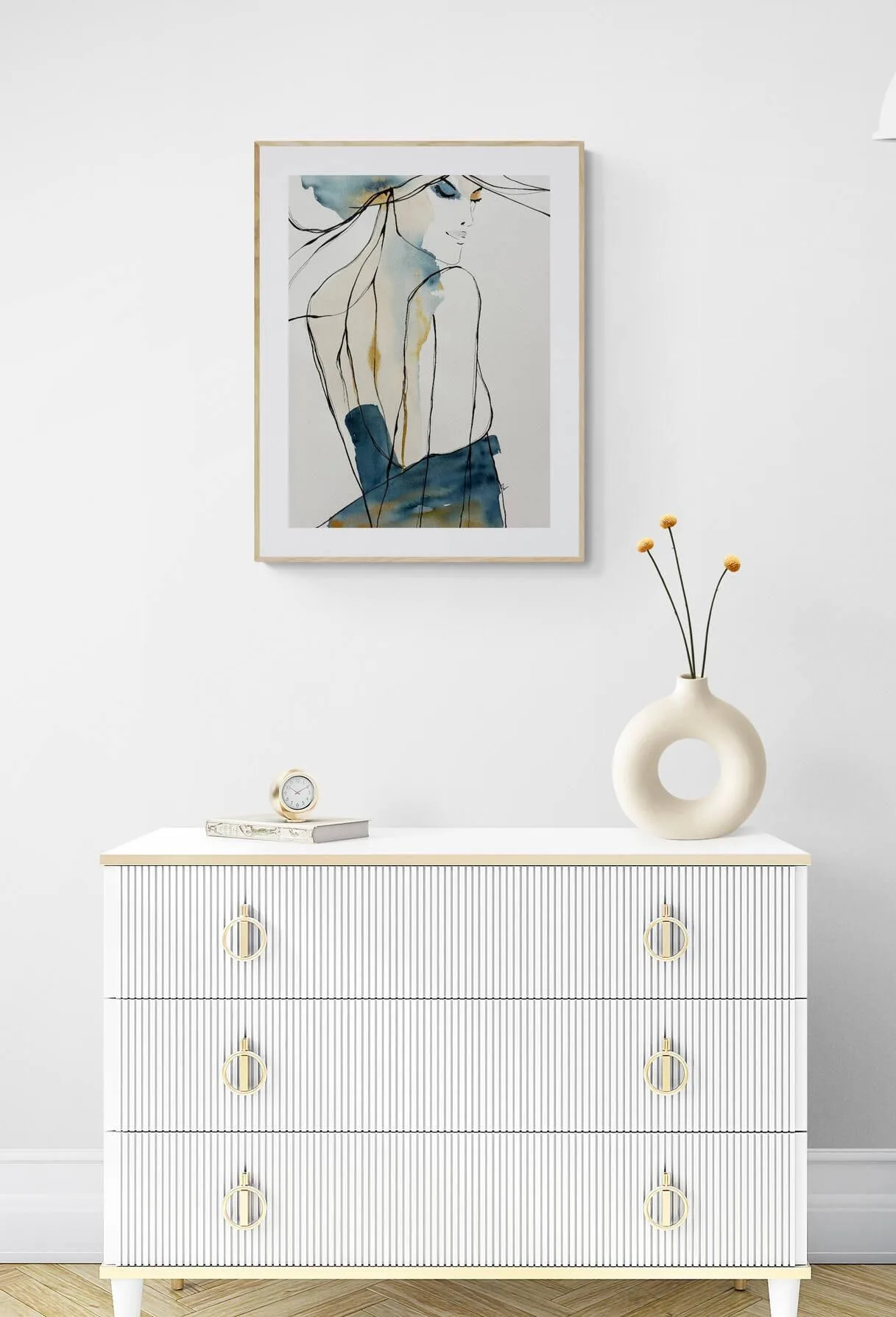 Elegant Woman Portrait Blue Silhouette