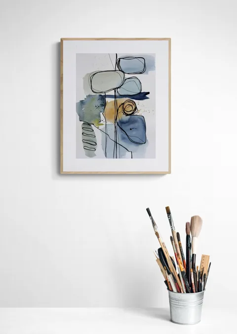 Indigo Blue and Warm Ochre Organic Shapes