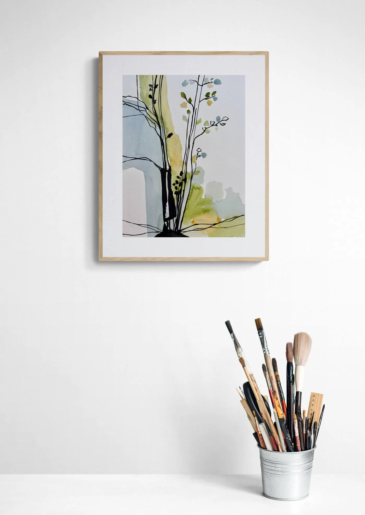 Sage Green and Slate Blue Floral Sketch