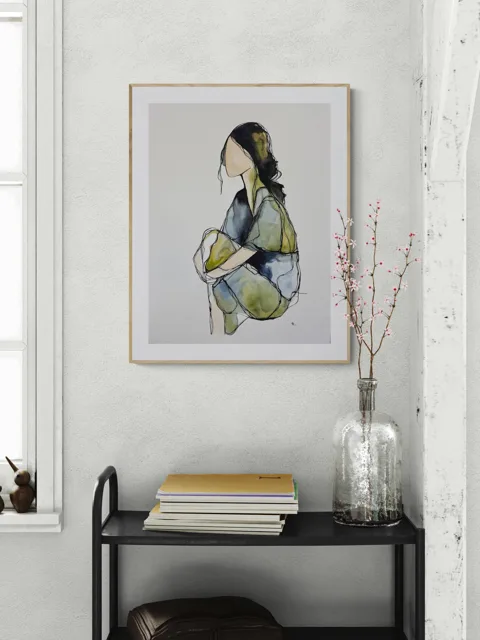 Faceless Woman Silhouette Olive Green