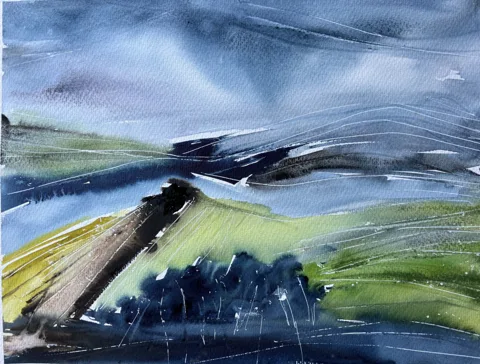 Rolling Green Hills and Navy Sky