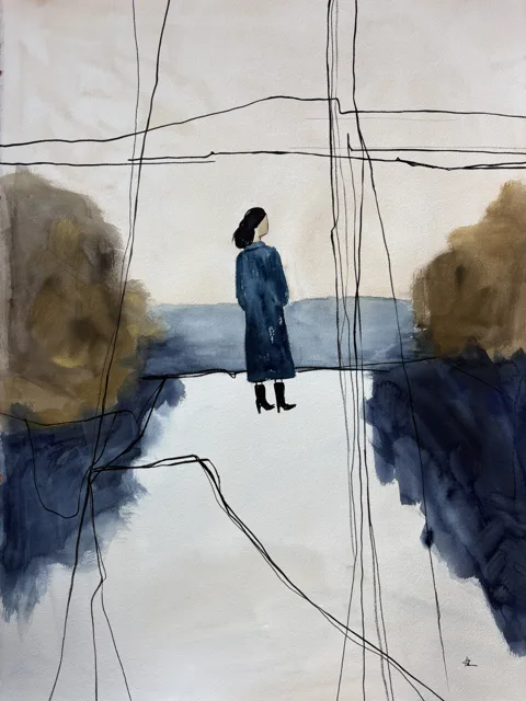 Woman by the Sea Blue Beige