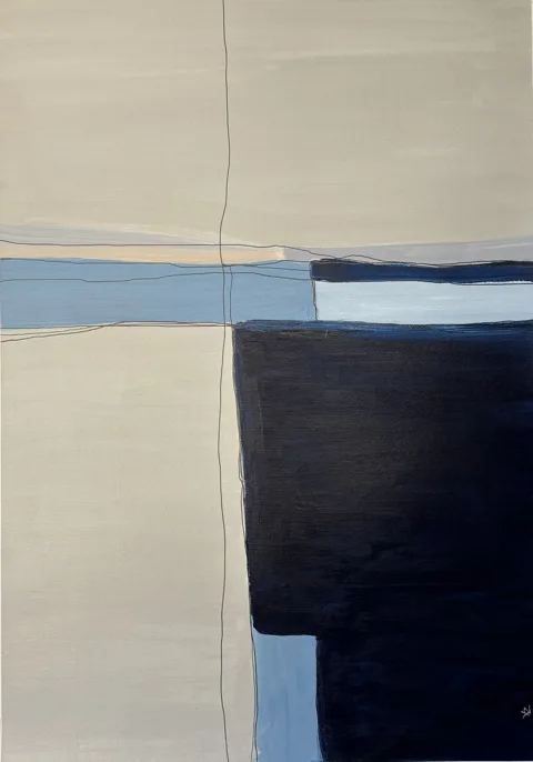 Crossing Quiet Waters Blue and Beige