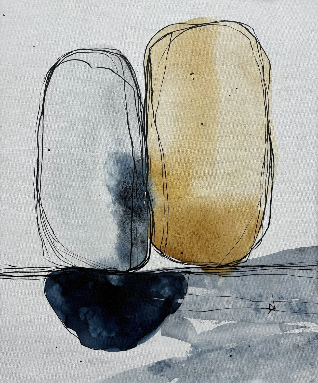 Two Stones in Stillness Blue and Ochre