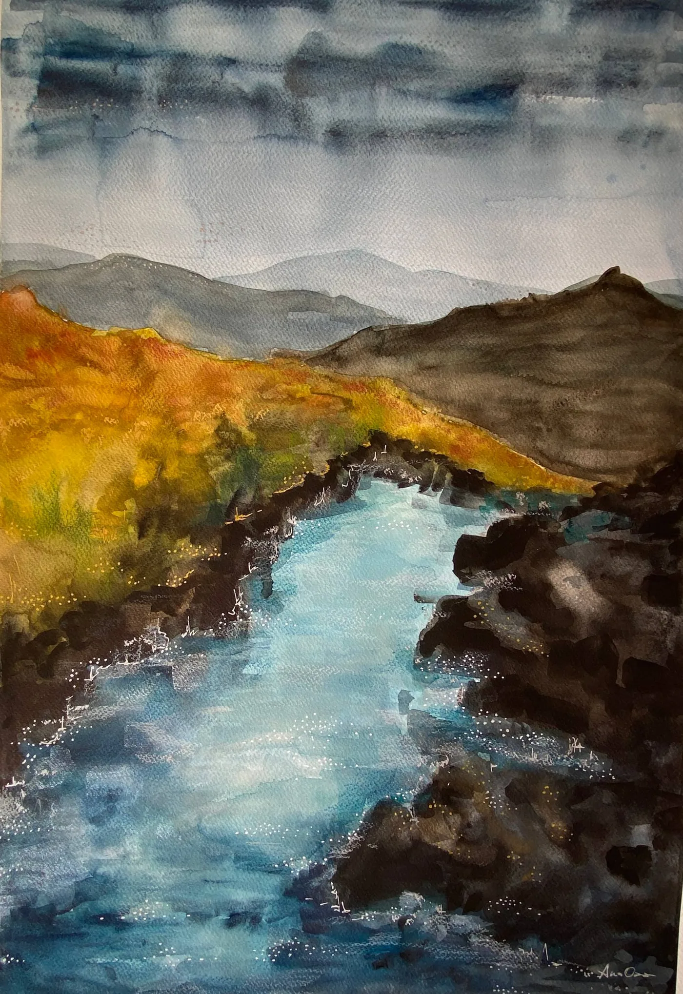 FREEDOM IN MOUNTAINS - Large watercolor